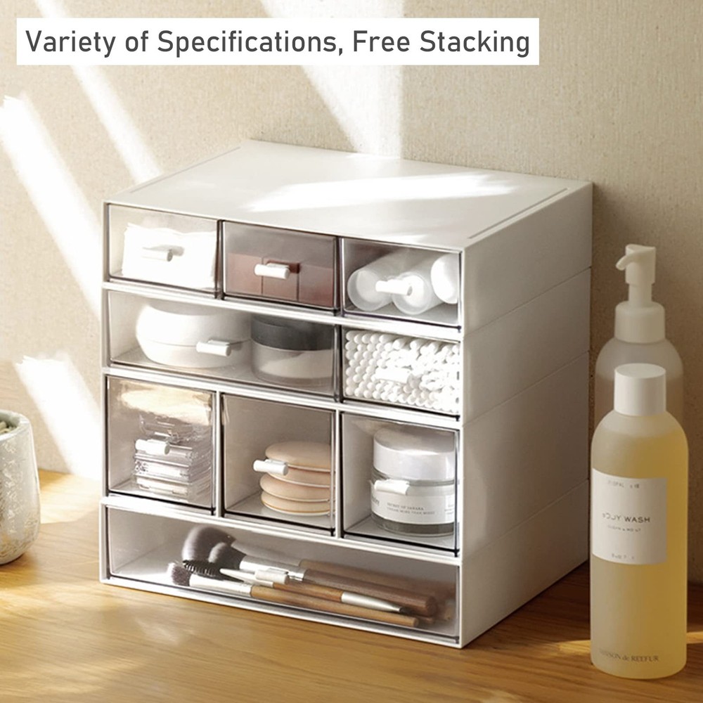 Desk Organizer with Drawers Stackable Storage Drawers, Plastic Compact Desk S...