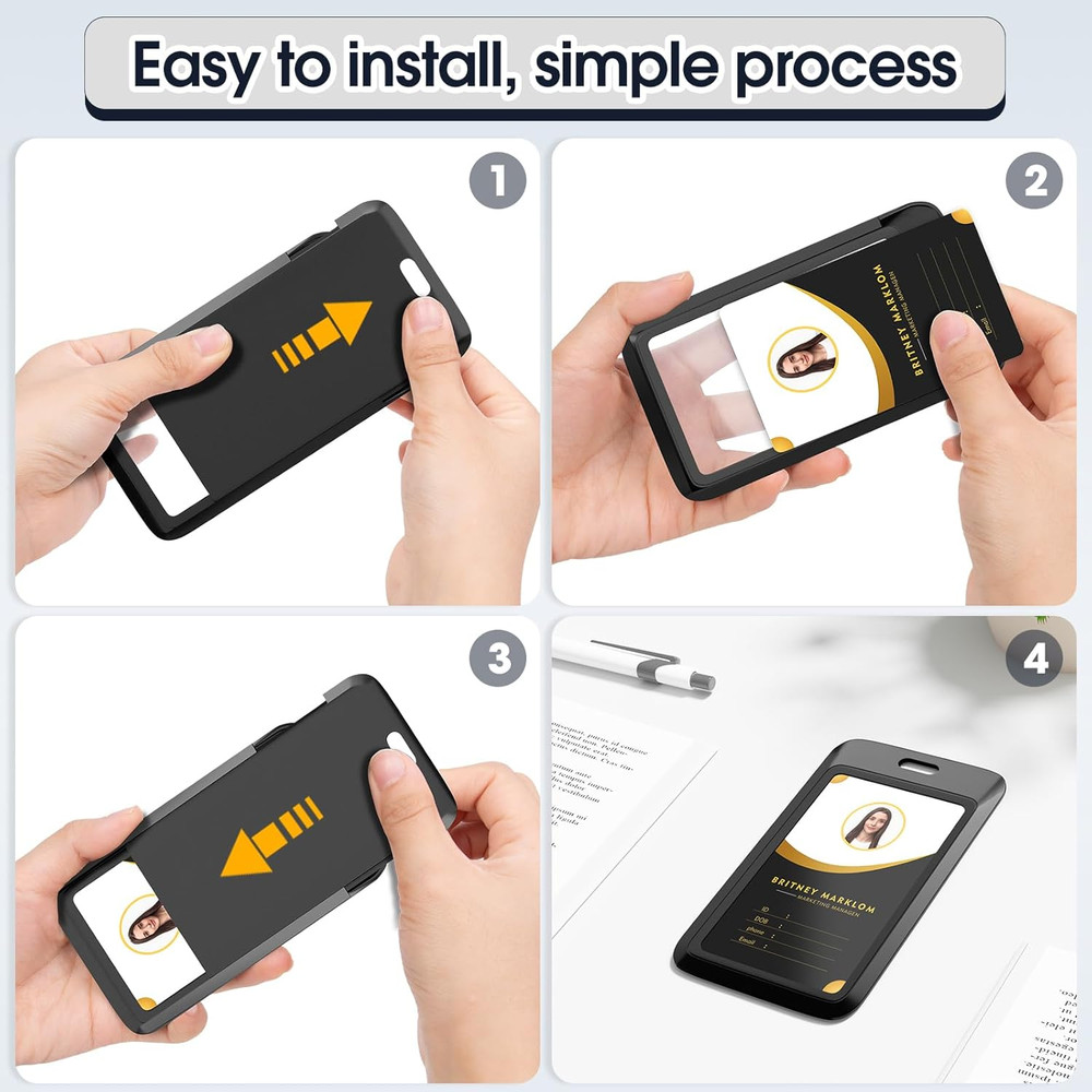 4 Pack Vertical Black ID Badge Holders Hard Plastic Key Card Protector Case