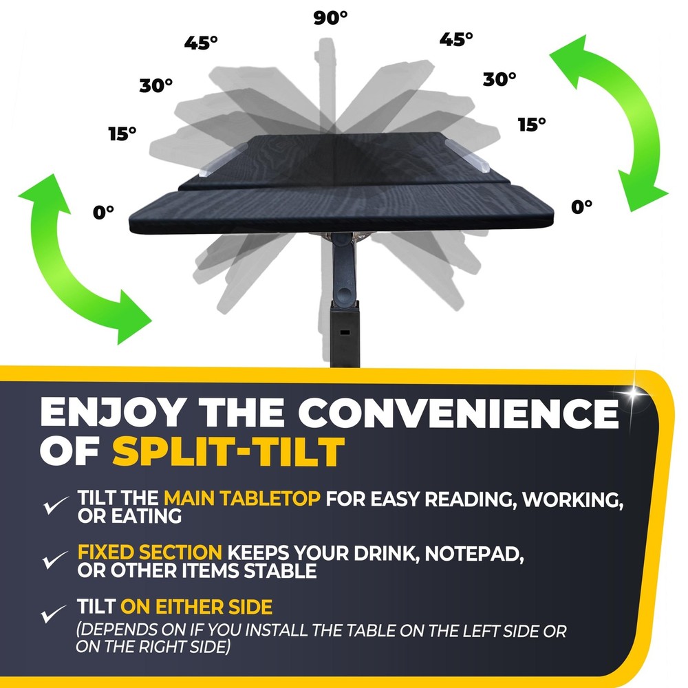 Recliner Table, Over the Bed Table with Wheels, Adjustable Width & Height, wi...