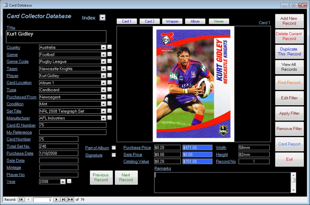 Sports Card Collection Database Software for Windows