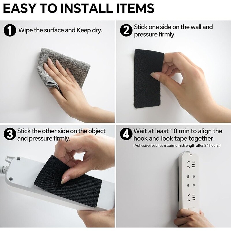 Heavy Duty Adhesive Hook & Loop Strips 12 Sets Easy Mounting & Organization New