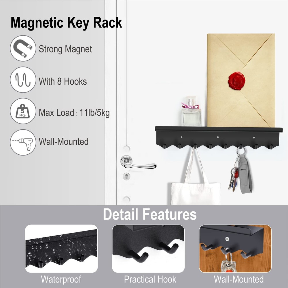 Magnetic Key Hook Mail Organizer for Entryway Refrigerator Kitchen Office