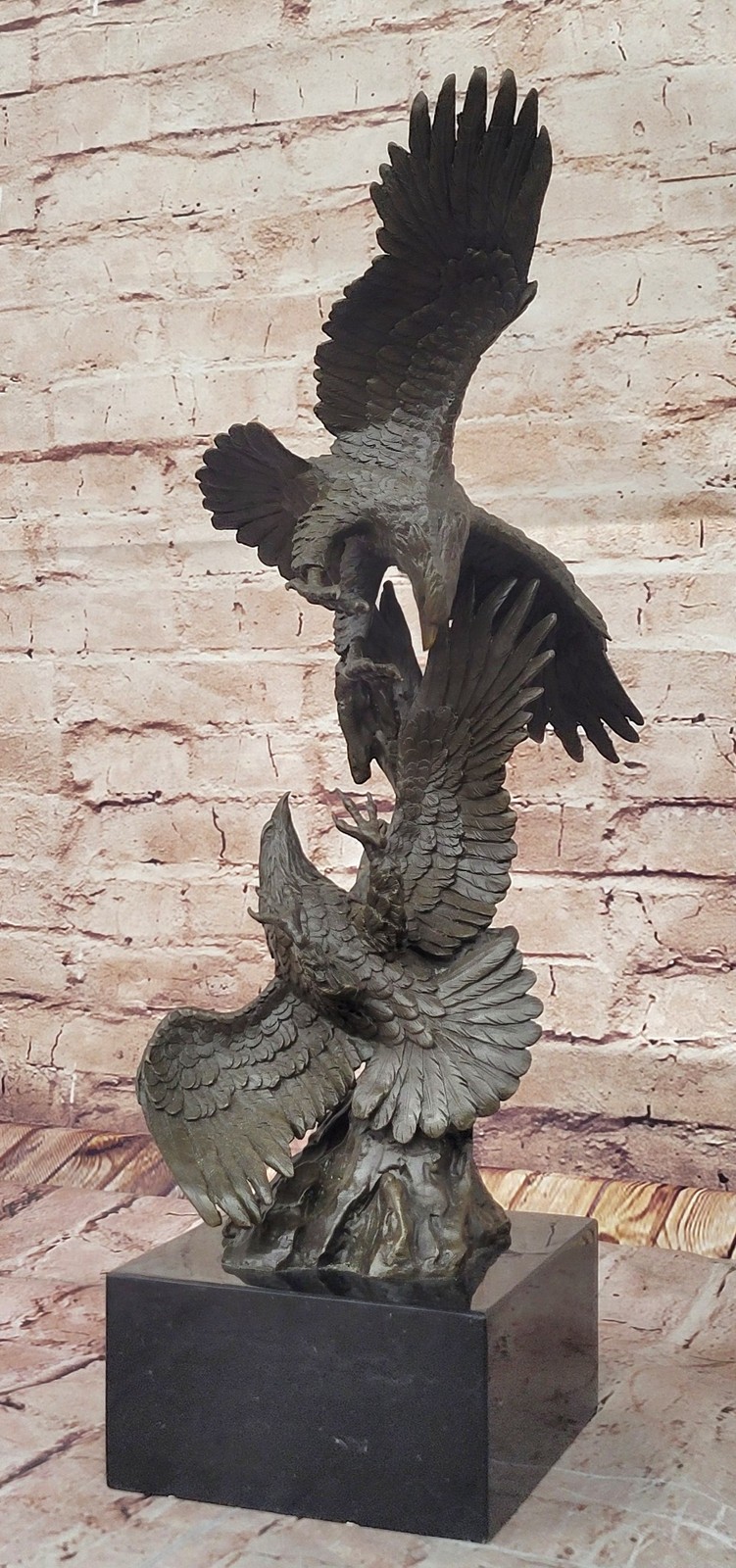 Two American Bald Eagles Fighting Bronze Sculpture Statue Decor Signed Original