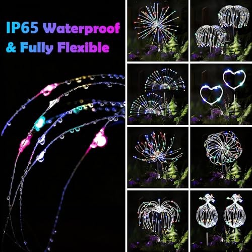 Solar Firework Lights Outdoor, Adjustable 32" to 51" Extra 2 Pack Multicolor