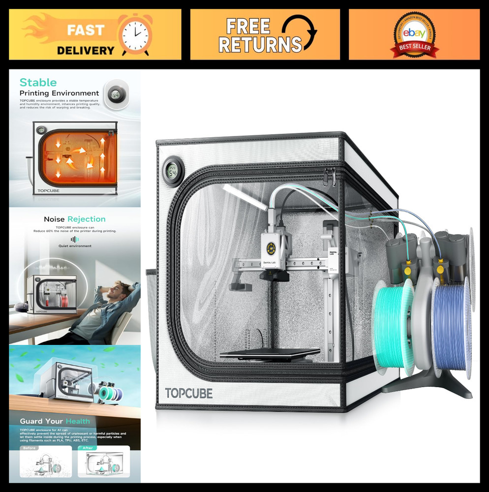 3D Printer Enclosure with LED Light - Large Transparent, Fireproof, Noise Reduct