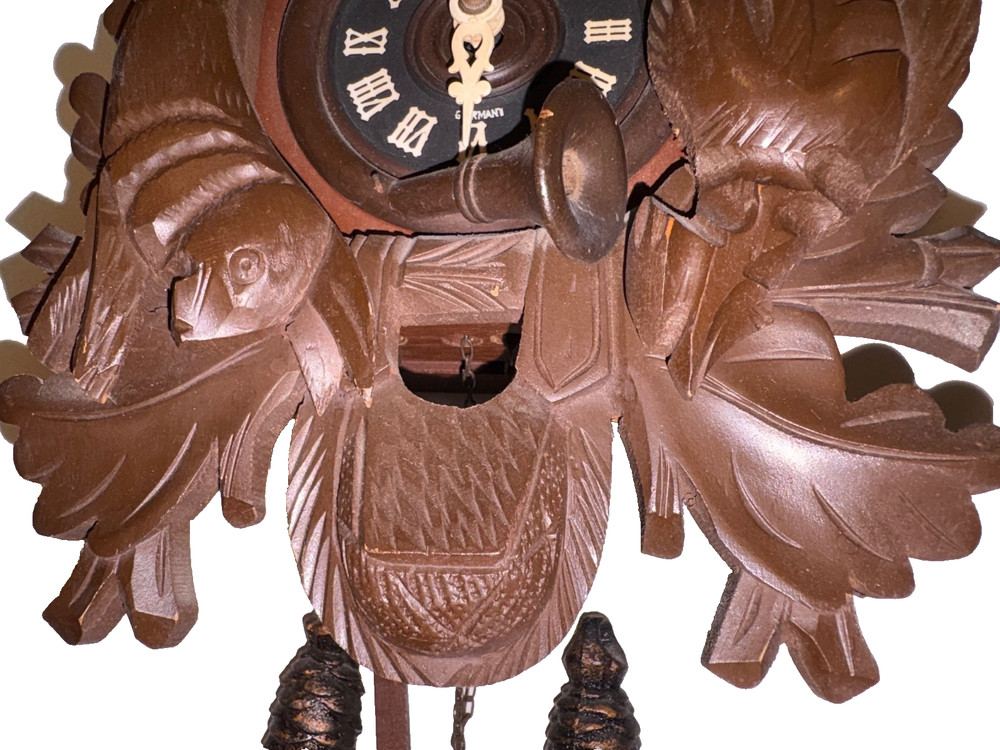 German Black Forest 16" Cuckoo Clock,Rabbit,Deer, Pheasant, Guns
