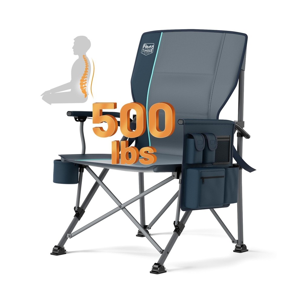 TIMBER RIDGE Oversized Folding Camping Chair with Lumbar Support Adjustable H...