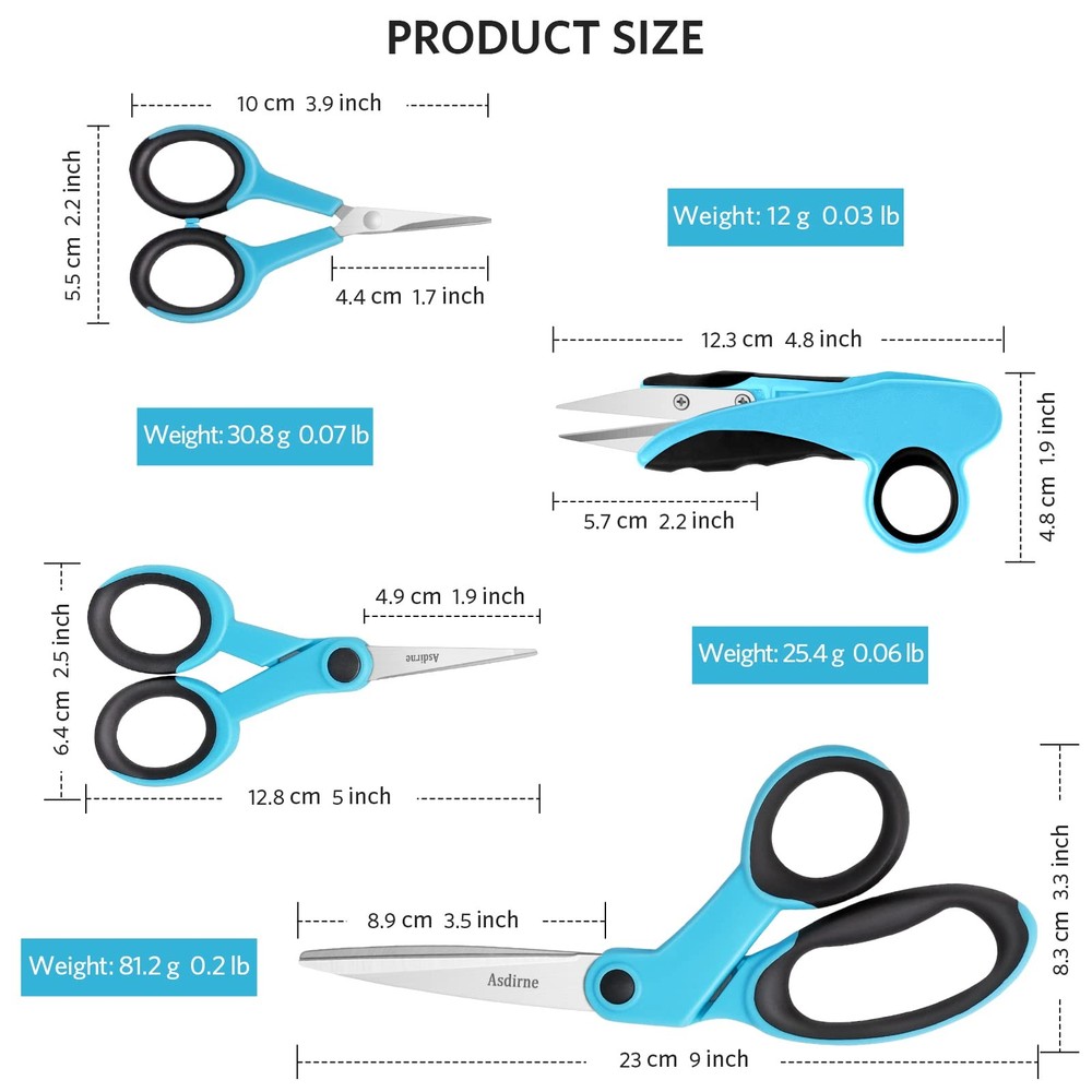 Asdirne Premium sewing Scissors Bundle, Perfect Sewing Partners, Sharp Blue