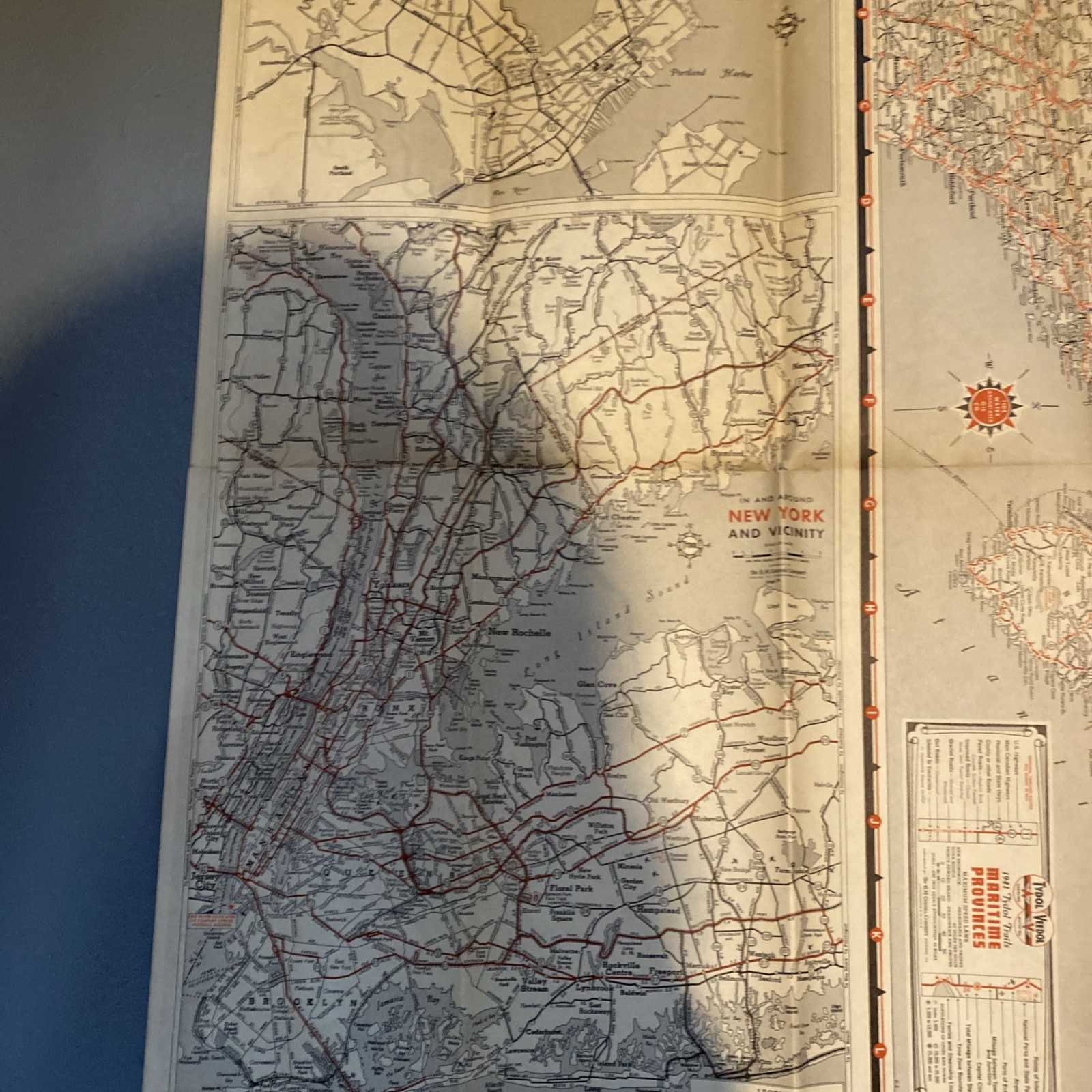 1941 Maine Maritime Province Road Map Tydol Flying A Gas Oil Advertising F32