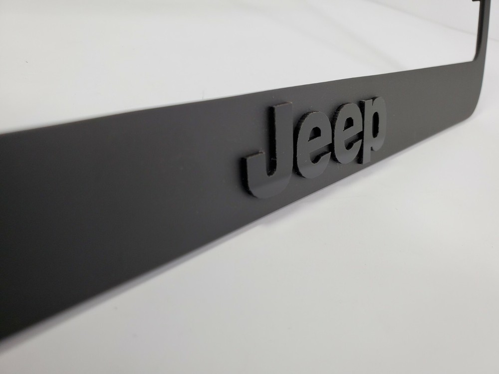 Matte Black Premium License Plate Frame w/ Script Emblem Logo For Jeep