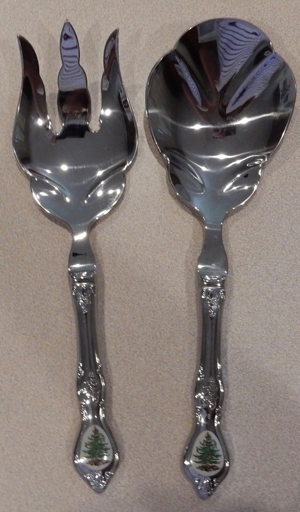 Spode Stainless Flatware Large Salad Serving Spoon & Fork