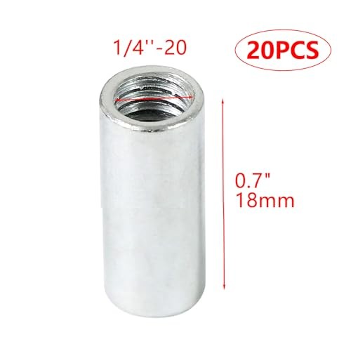 20 Packs Round Rod Coupling Nuts, UNC Threaded Round Connector 1/4"-20