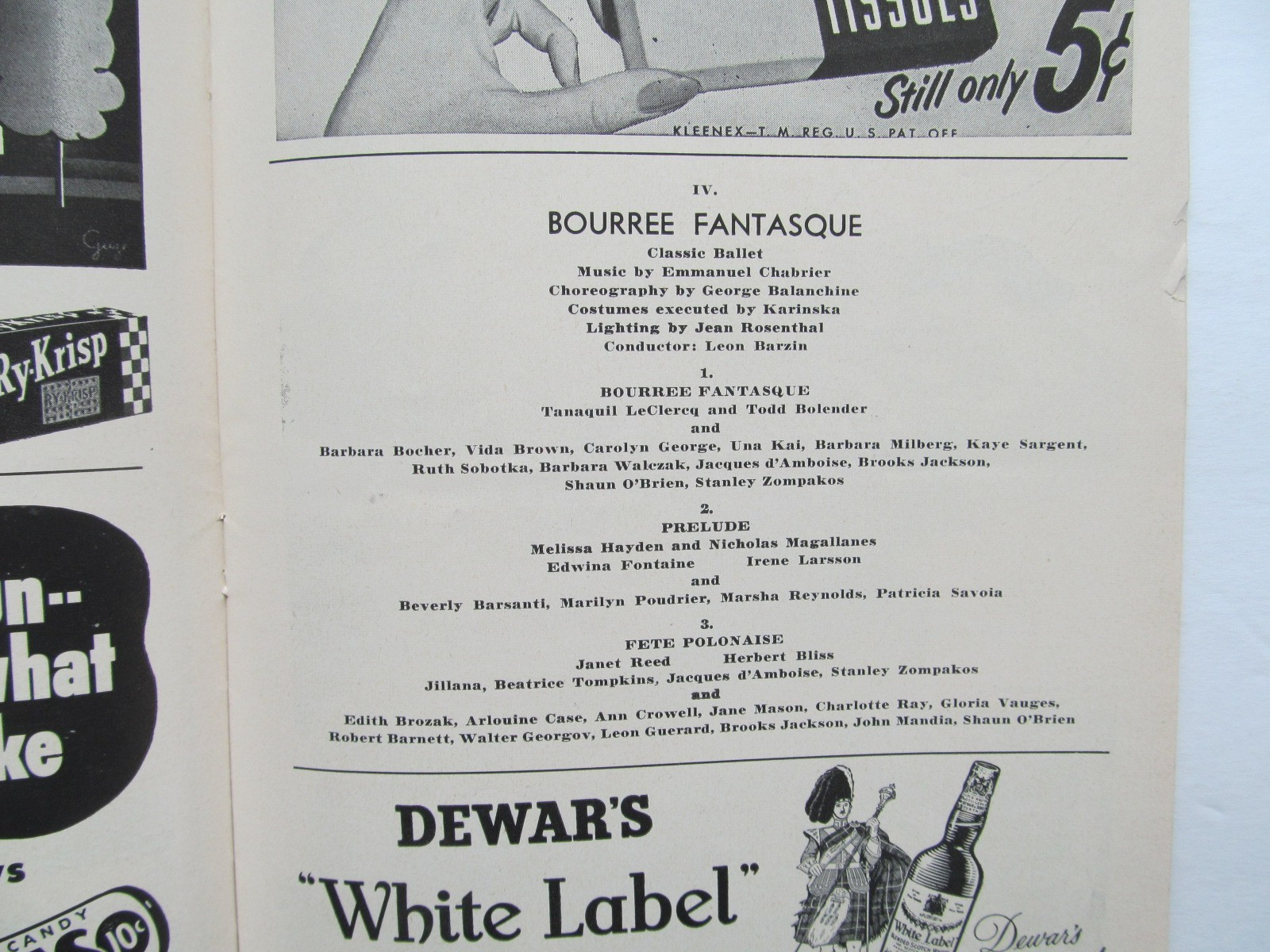 New York City Ballet Program - 1952 - Tallchief, Le Clercq, Balanchine, Robbins