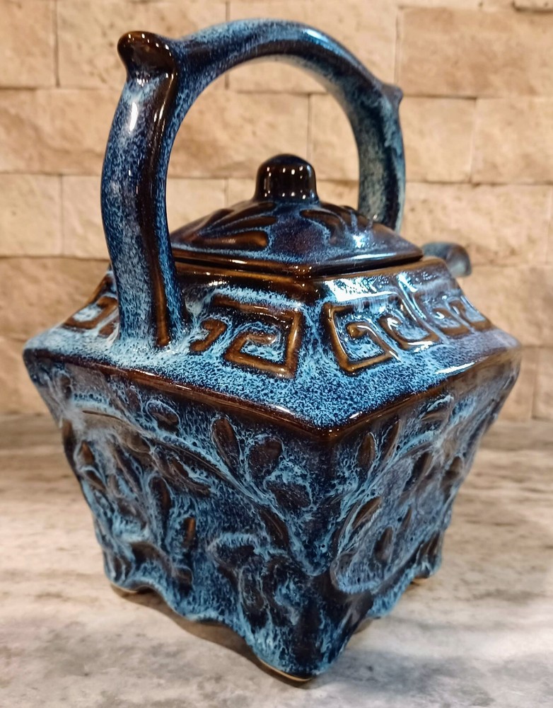 Blue Stoneware Decorative Teapot