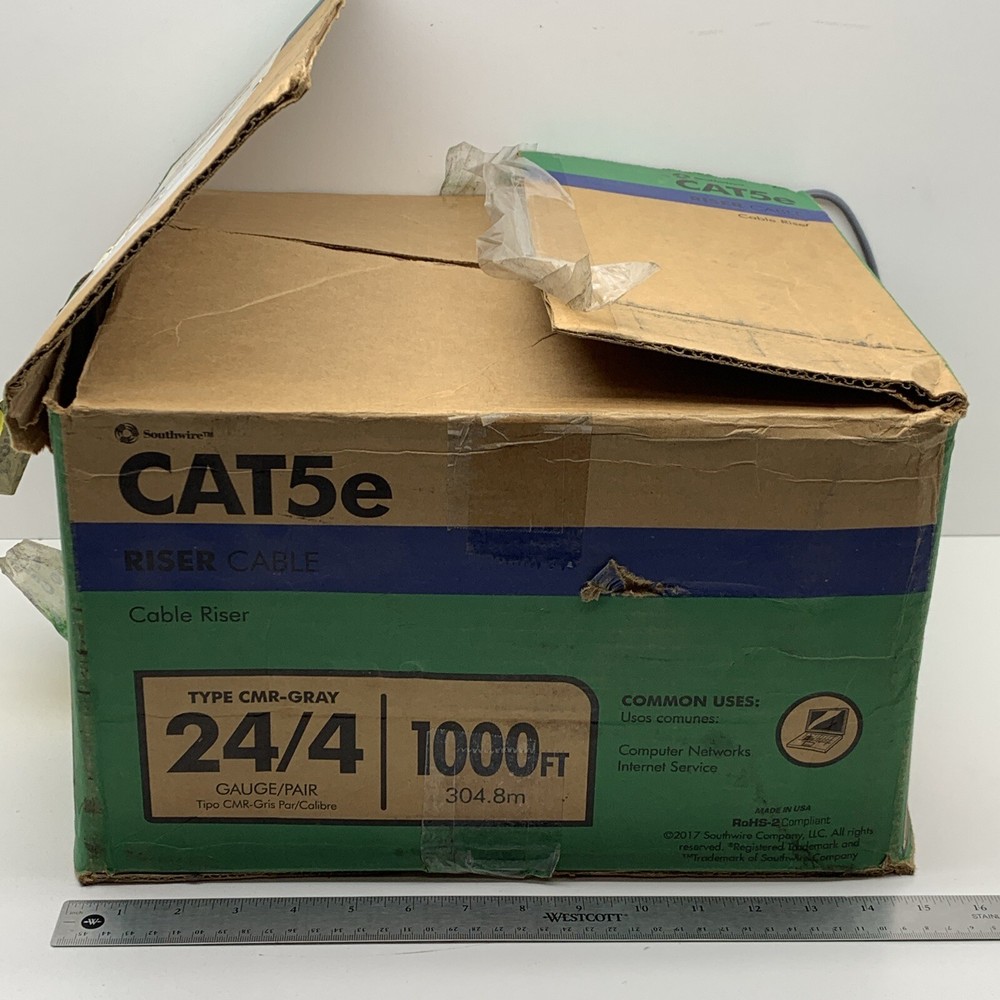 578ft SouthWire Type UTP CMR Gray 24/4 CAT5e Riser Cable