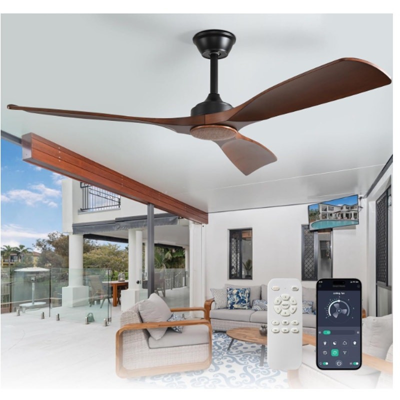 Depuley Ceiling Fan Without Light: 52" 3 Blade Outdoor Fans for Patios - Walnut