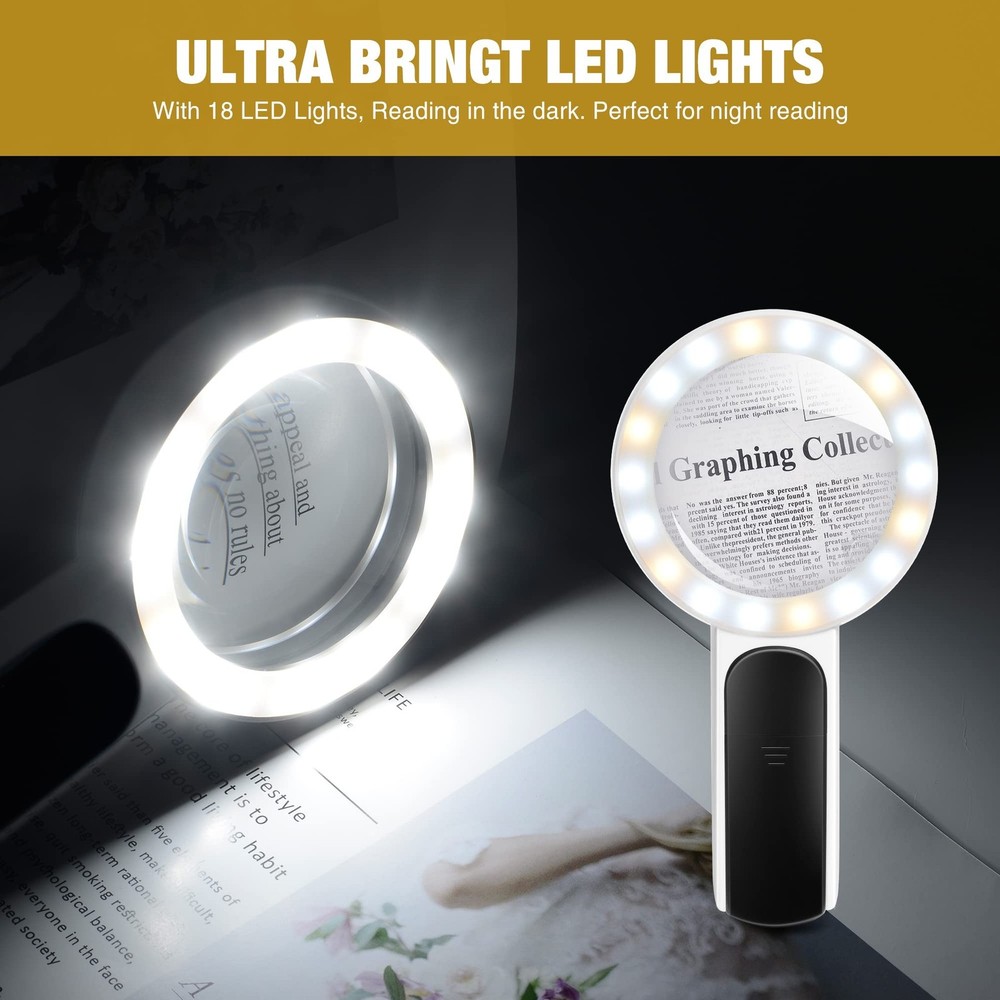 Magnifying Glass with Light, High Magnification Handheld Large Magnifying Gla...