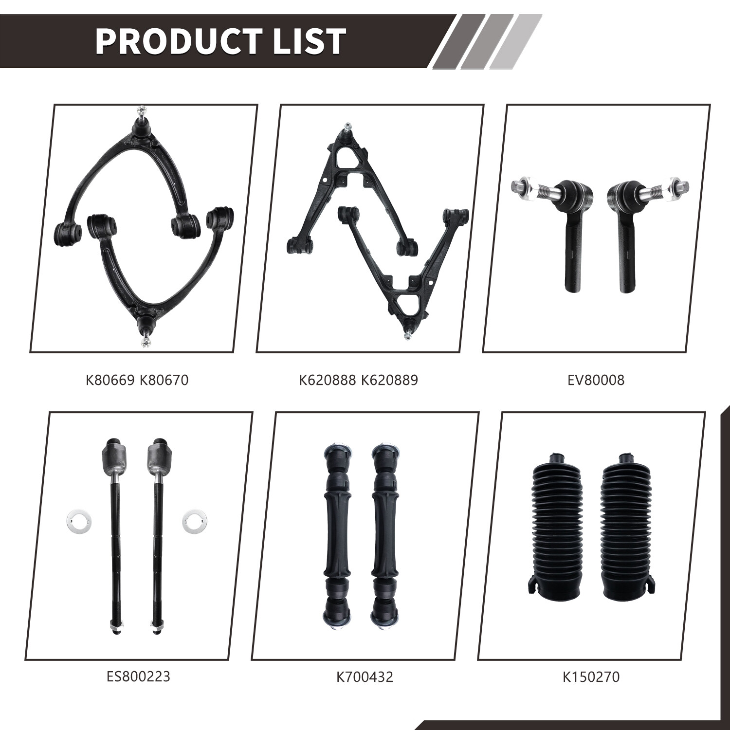 12 Front Upper Lower Control Arm Kit for 2007-2013 Escalade Chevy Silverado GMC