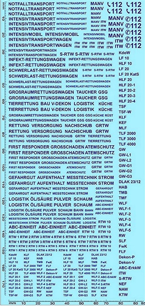 Emergency Services Blue 1:87 Decal Decals