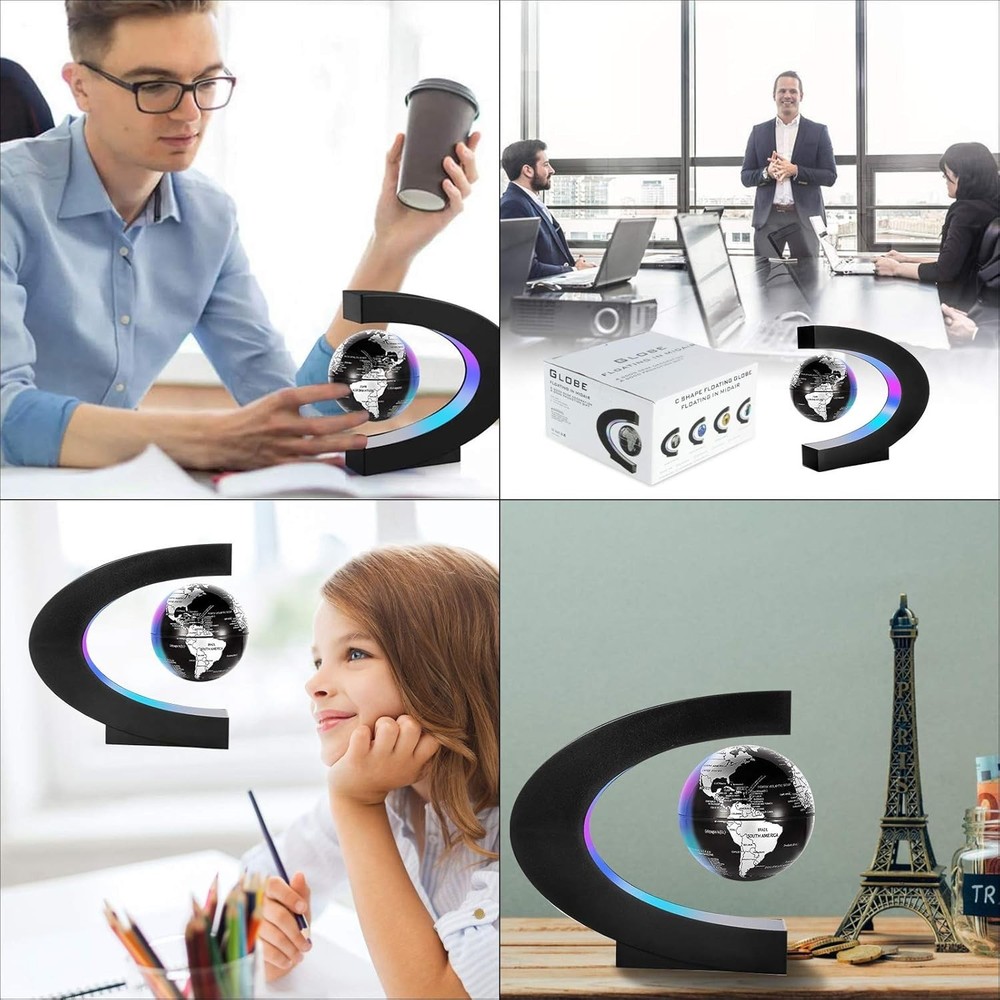Magnetic Levitation Floating World Map Globe with LED Base - Black Decor Gift