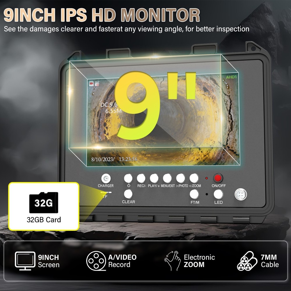 Sewer Camera DVR Pipe Inspection Camera with 512hz Self-leveling Borescope 100ft