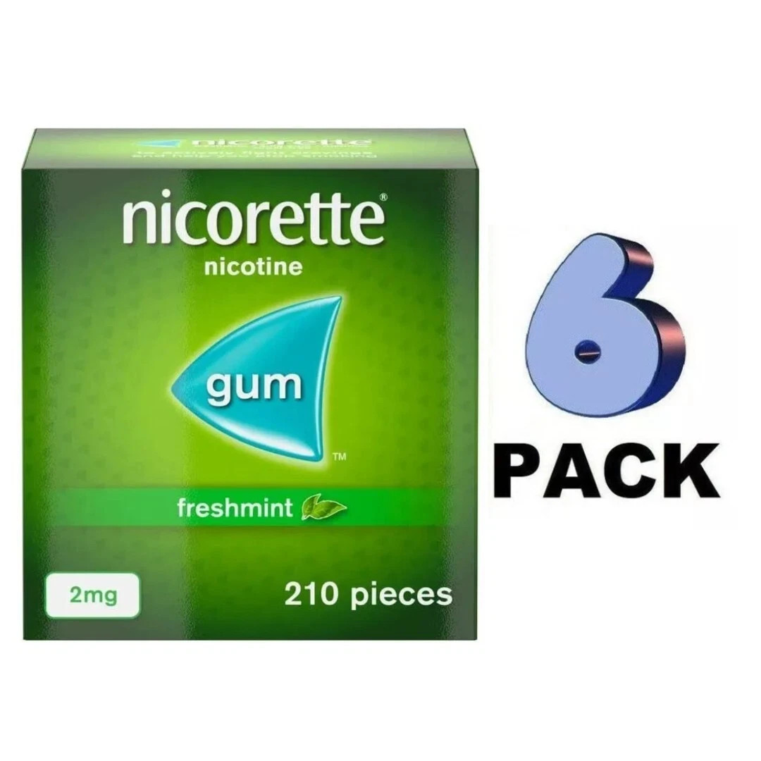 6 x Nicorette Fresh mint Gum 2Mg 210 Pieces PACK OF 6