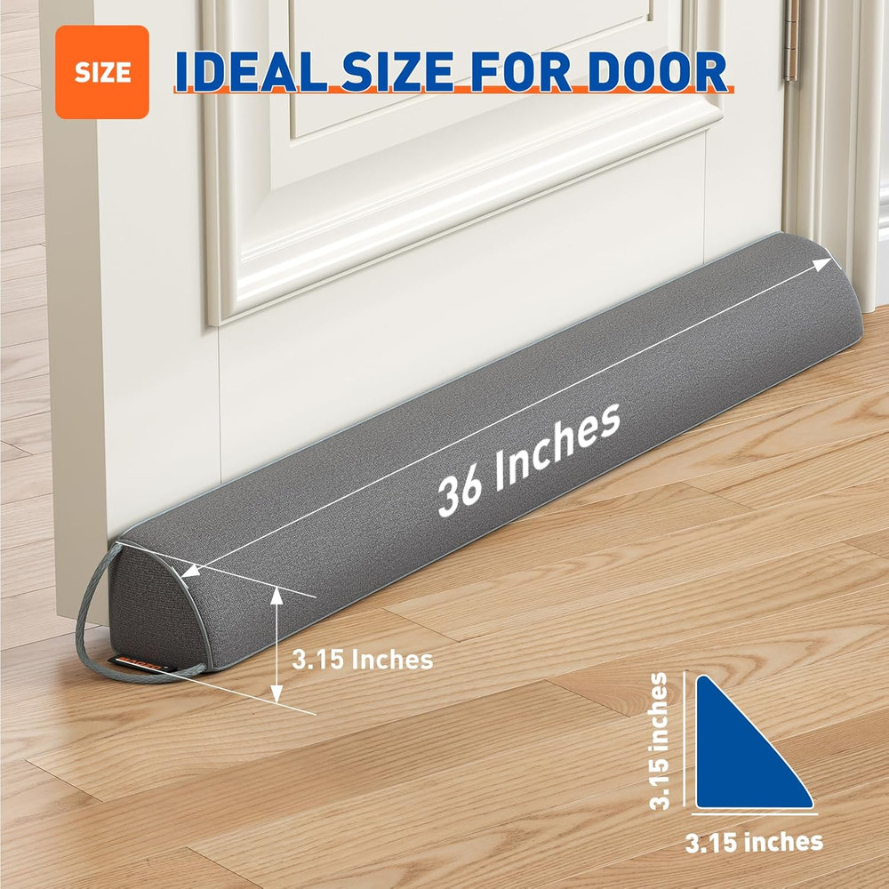 Door Draft Stopper 36 Inch Weighted Triangular Snake Winter Gray