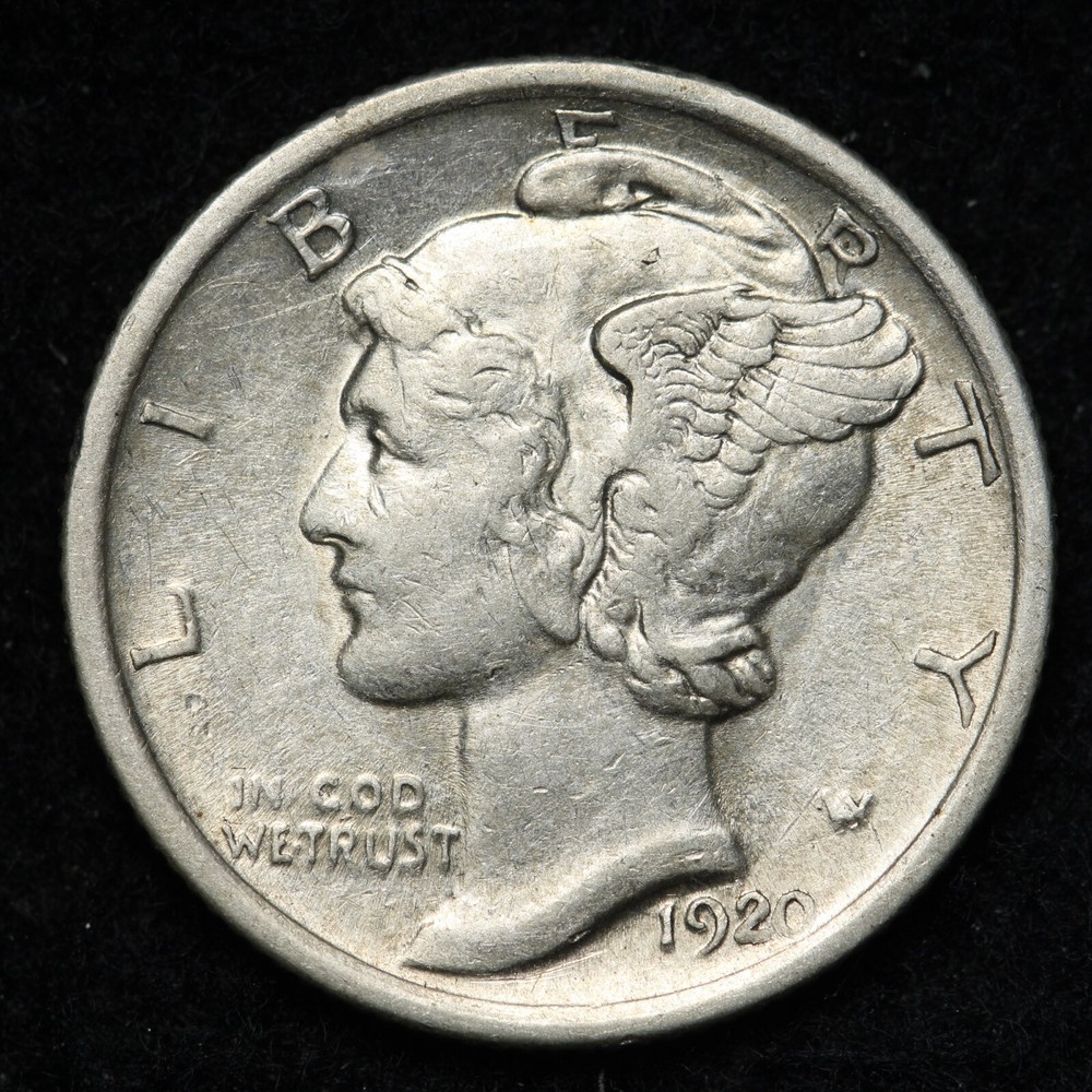 1920 Mercury Silver Dime AU E294 ASCM