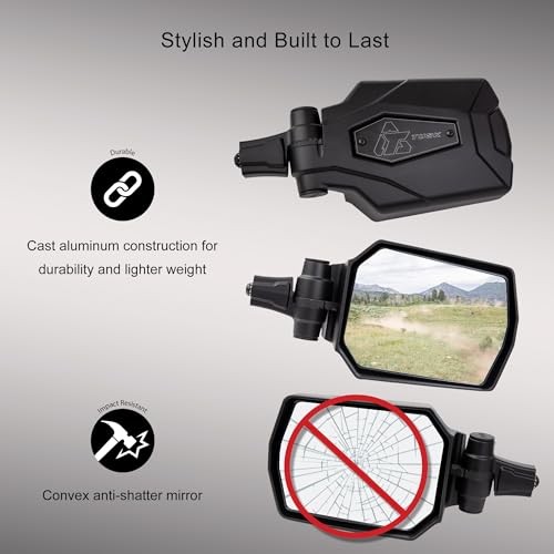 Pivot Folding UTV Mirror Kit w/A-pillar Mounts Compatible with Textron