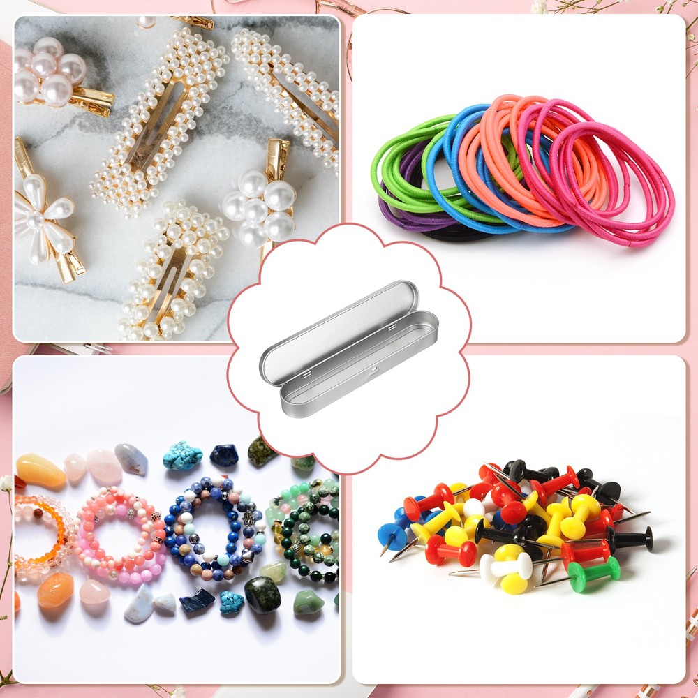 2Pcs Metal Rectangular Tinplate Tin Box with Lids, Silver