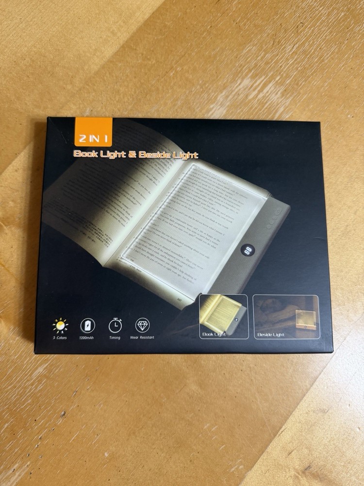 Book & Bedside Light, New in Box, 3 Color Lighting, Timer
