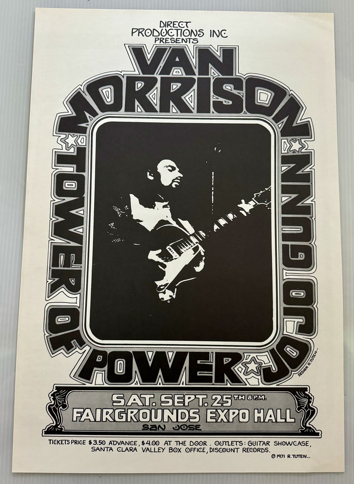 Van Morrison Concert Poster Tower of Power San Jose 1972 Randy Tuten