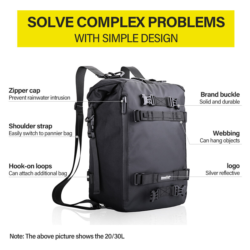 Multi-function Motorcycle Rear Seat Bag PU Coating Riding Storage Backpack 20L