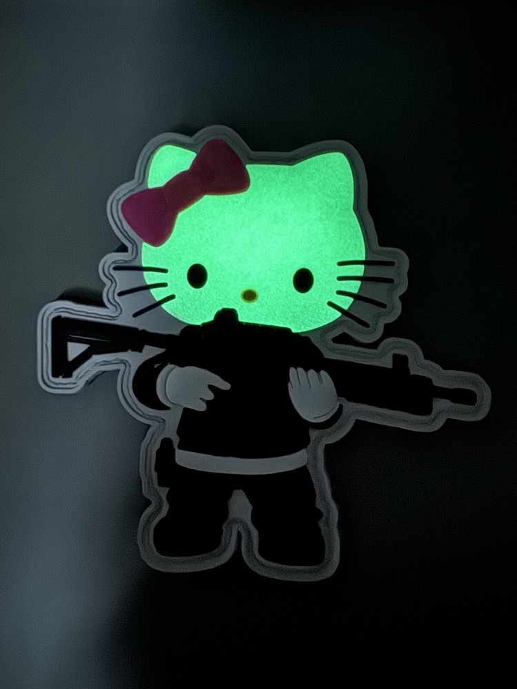 Tactical Hello Kitty Rubber PVC Hook/Loop Morale Patch Glow In The Dark