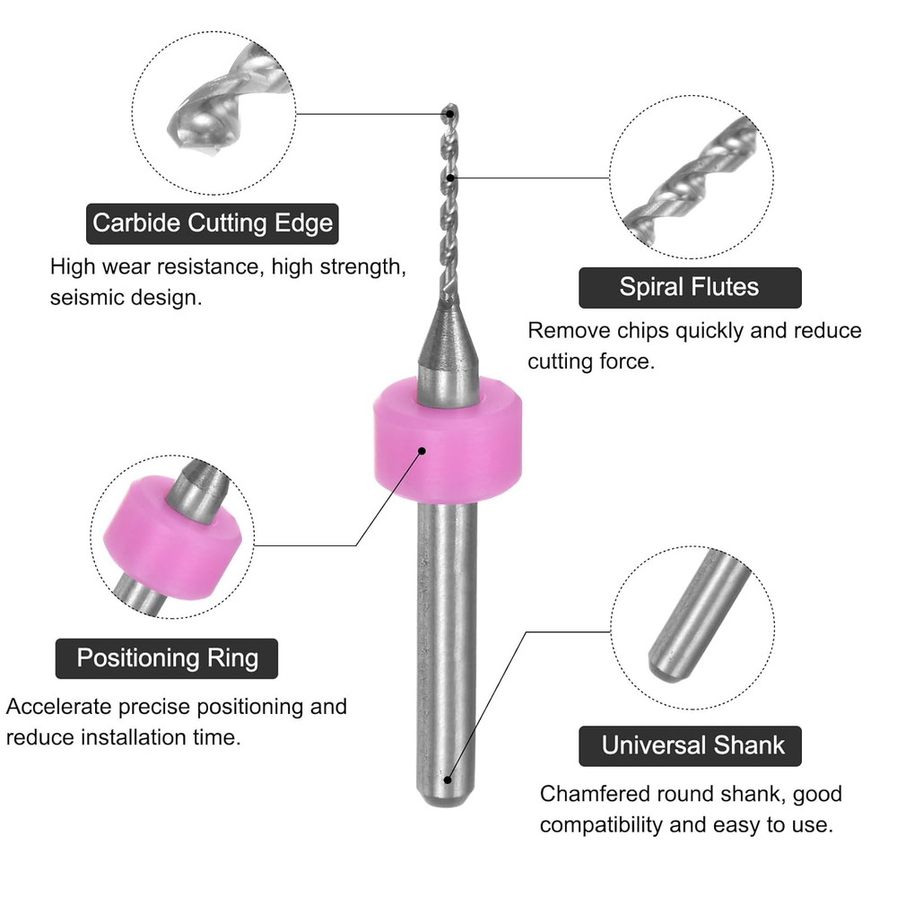 Micro PCB Drill Bit Set, 1/8" Shank 0.1mm-2mm Solid Tungsten Carbide CNC Engravi