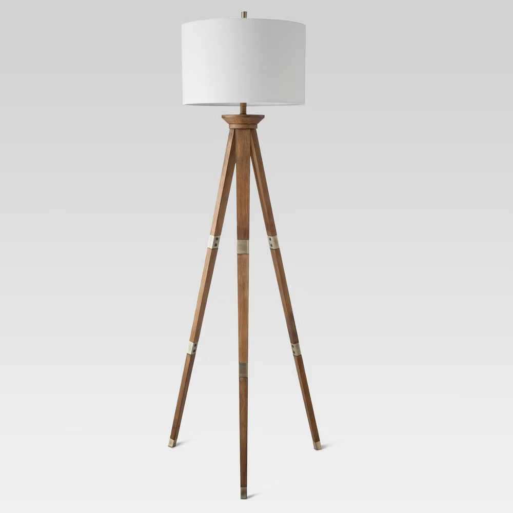 Oak Wood Tripod Floor Lamp Brass - Threshold