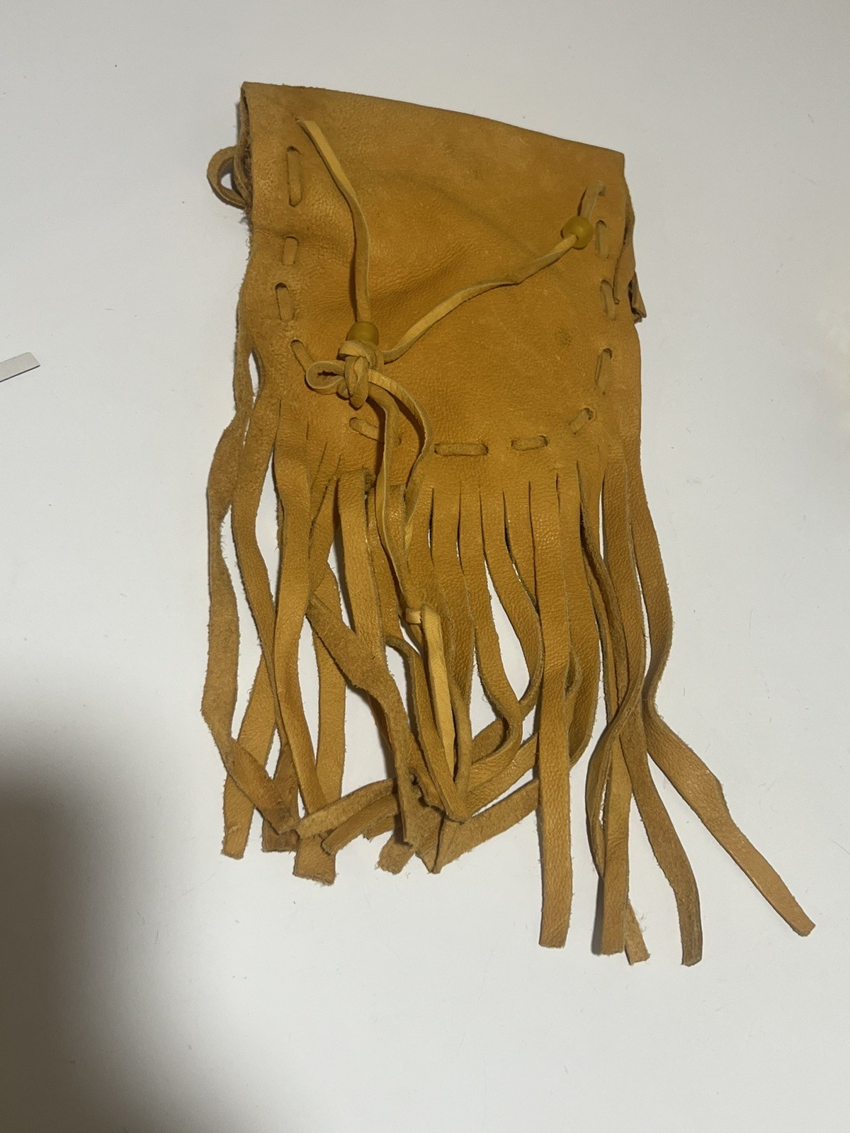 NATIVE AMERICAN MADE Animal Hide MEDICINE BAG, TAN With FRINGE