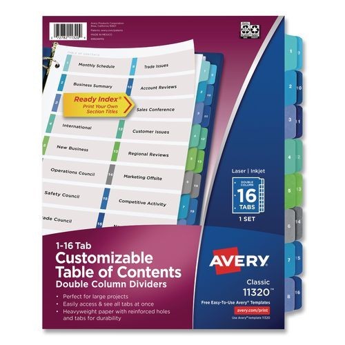 Avery TOC Ready Index Double Column Multicolor Tab Dividers, 16-Tab, 1 Set