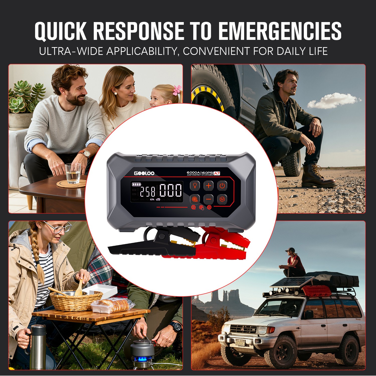 GOOLOO A7 Jump Starter with Air Compressor 6000A &160PSI 12V Car Battery 12-in-1