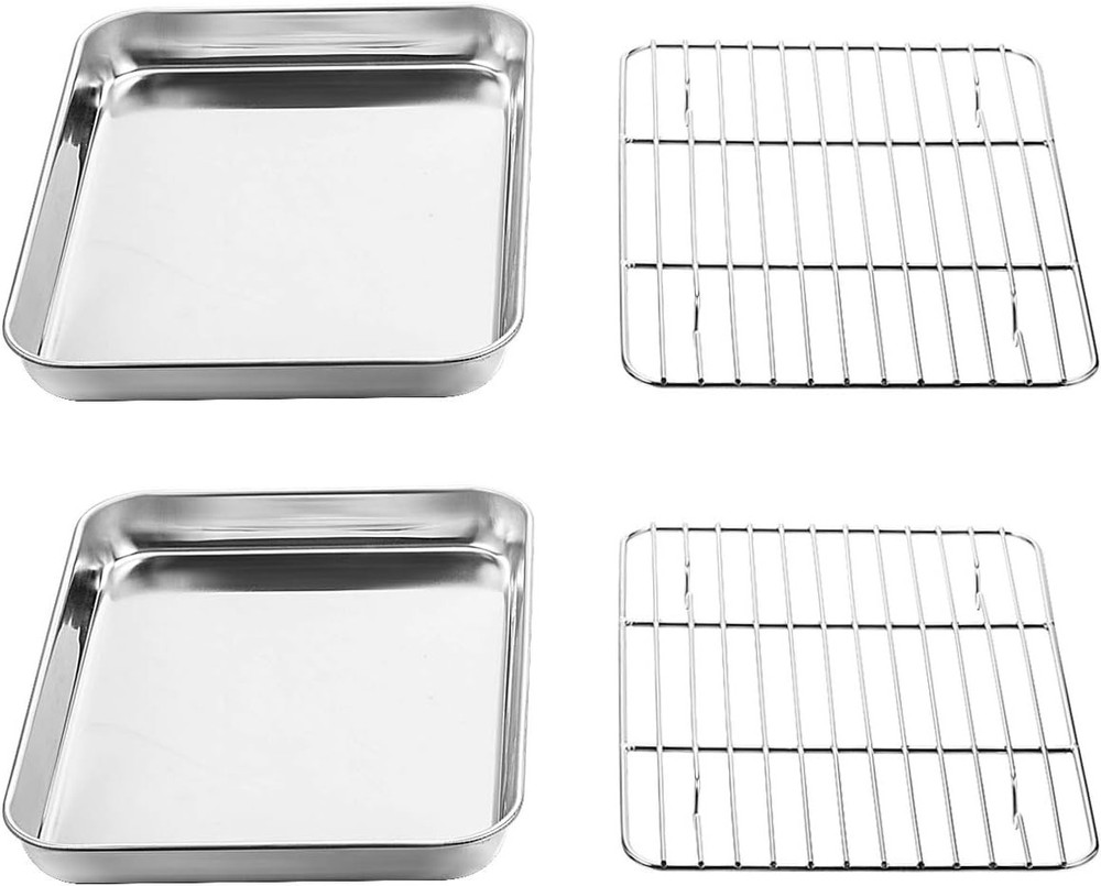 Wildone Baking Sheet with Rack Set [2 Sheets + 2 9 x 7 x 1 inch, Silver