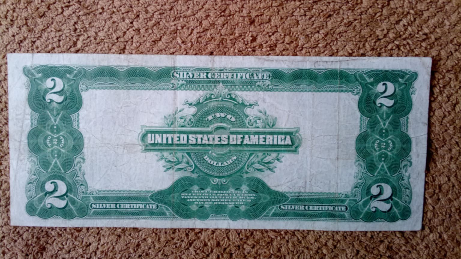 1899 $2 TWO DOLLAR SILVER CERTIFICATE BANKNOTE (NICKNAME OF MINI PORTHOLE), VF++