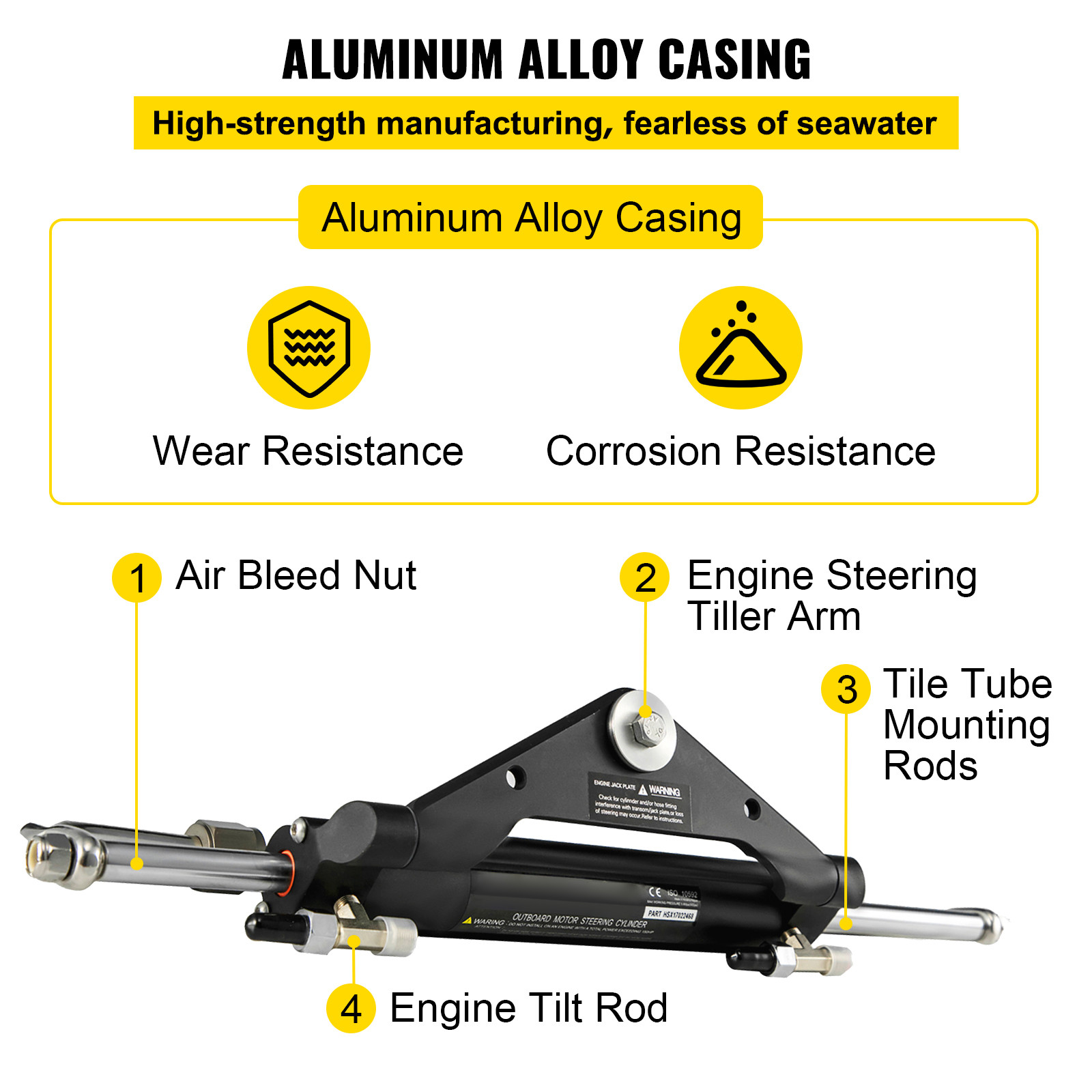 HC4645H Front Mount Hydraulic Outboard Steering Cylinder Ram Up To 150HP