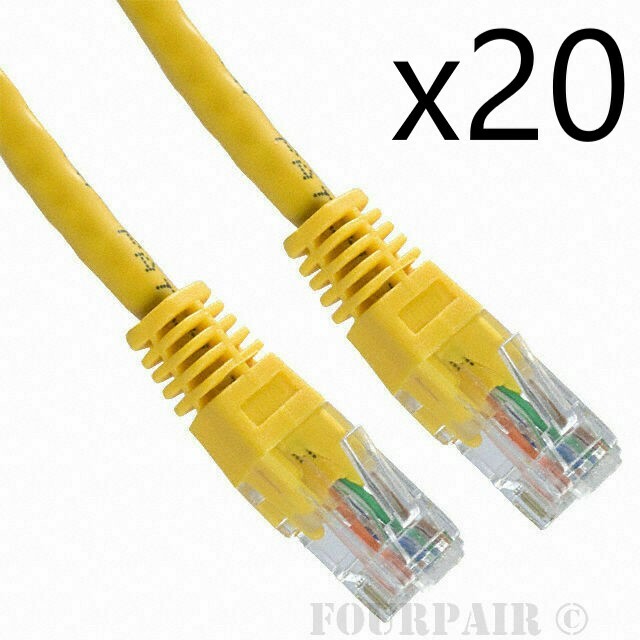 20 Pack Lot - 1ft CAT5e Ethernet Network LAN Router Patch Cable Cord Wire Yellow