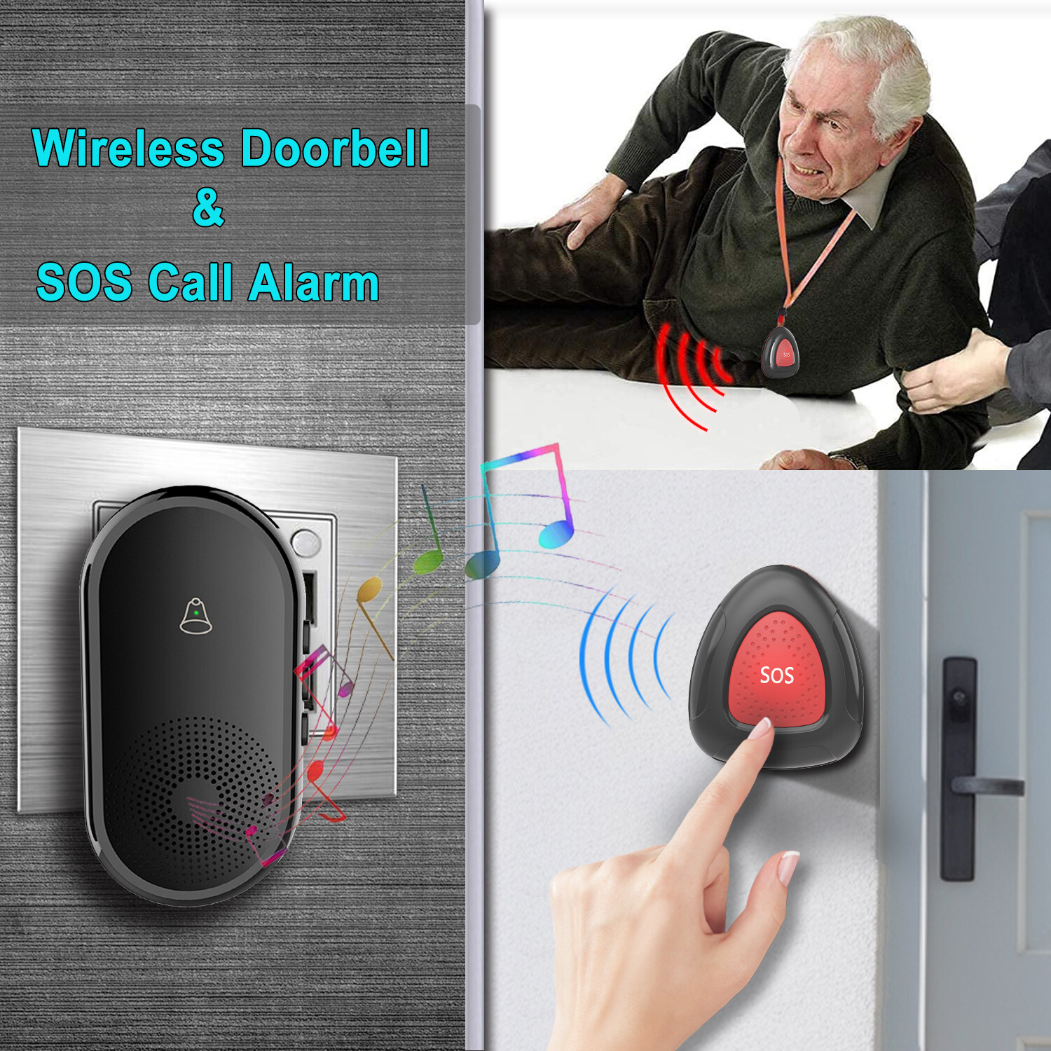 Caregiver Pager Wireless SOS Call Bell Alert Button for Seniors/Elderly/Patients