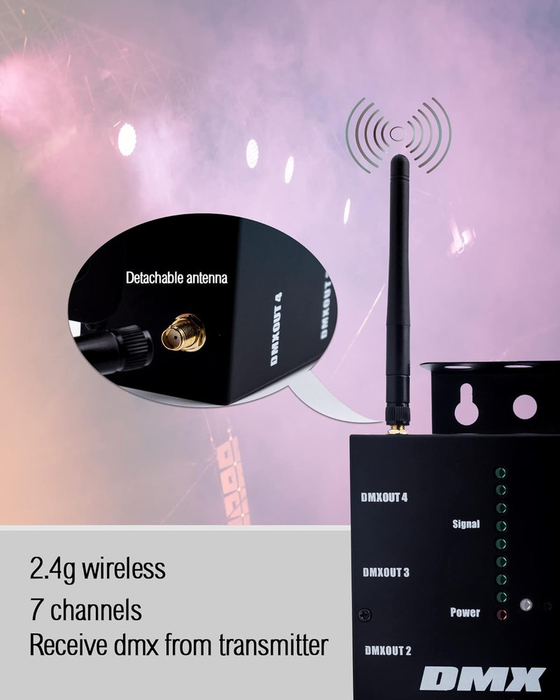 8-Way Isolated DMX Splitter with 2.4G Wireless Receiver Function