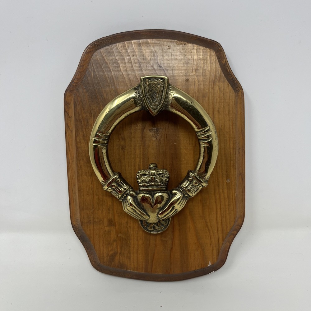 Irish Claddagh Door Knocker Solid Brass Celtic Mounted Display Ireland