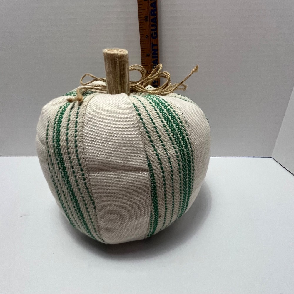 Faux Burlap Pumpkin-Green/Cream
