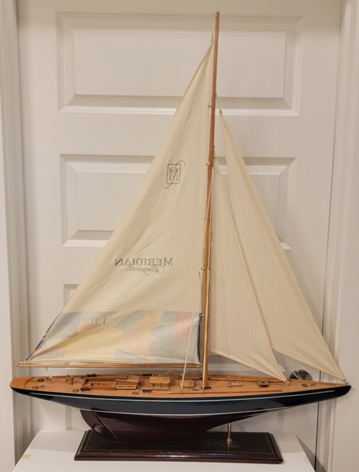 Vintage Meridian Vineyards Wine Store Display Wooden Sailboat Chardonnay LARGE