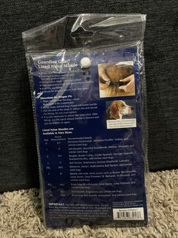 Guardian Gear Lined Nylon Muzzle for Dogs Size 5XL