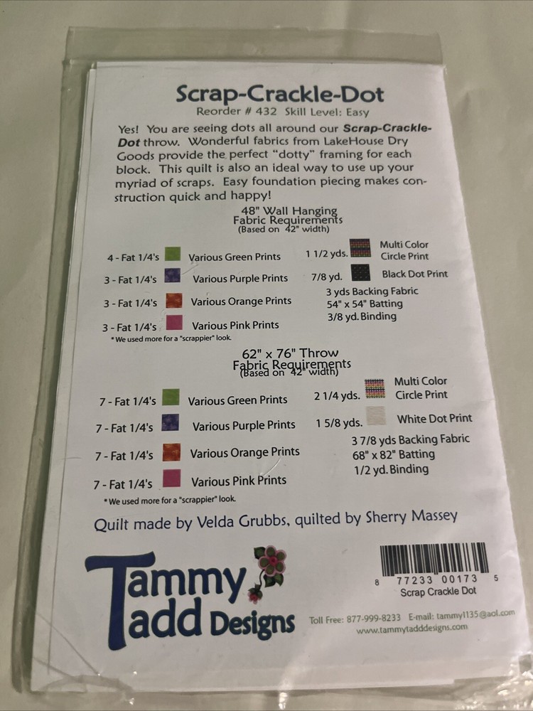 Scrap-Crackle-Dot Wall Hanging QUILT Pattern Uncut Tammy Tadd Designs